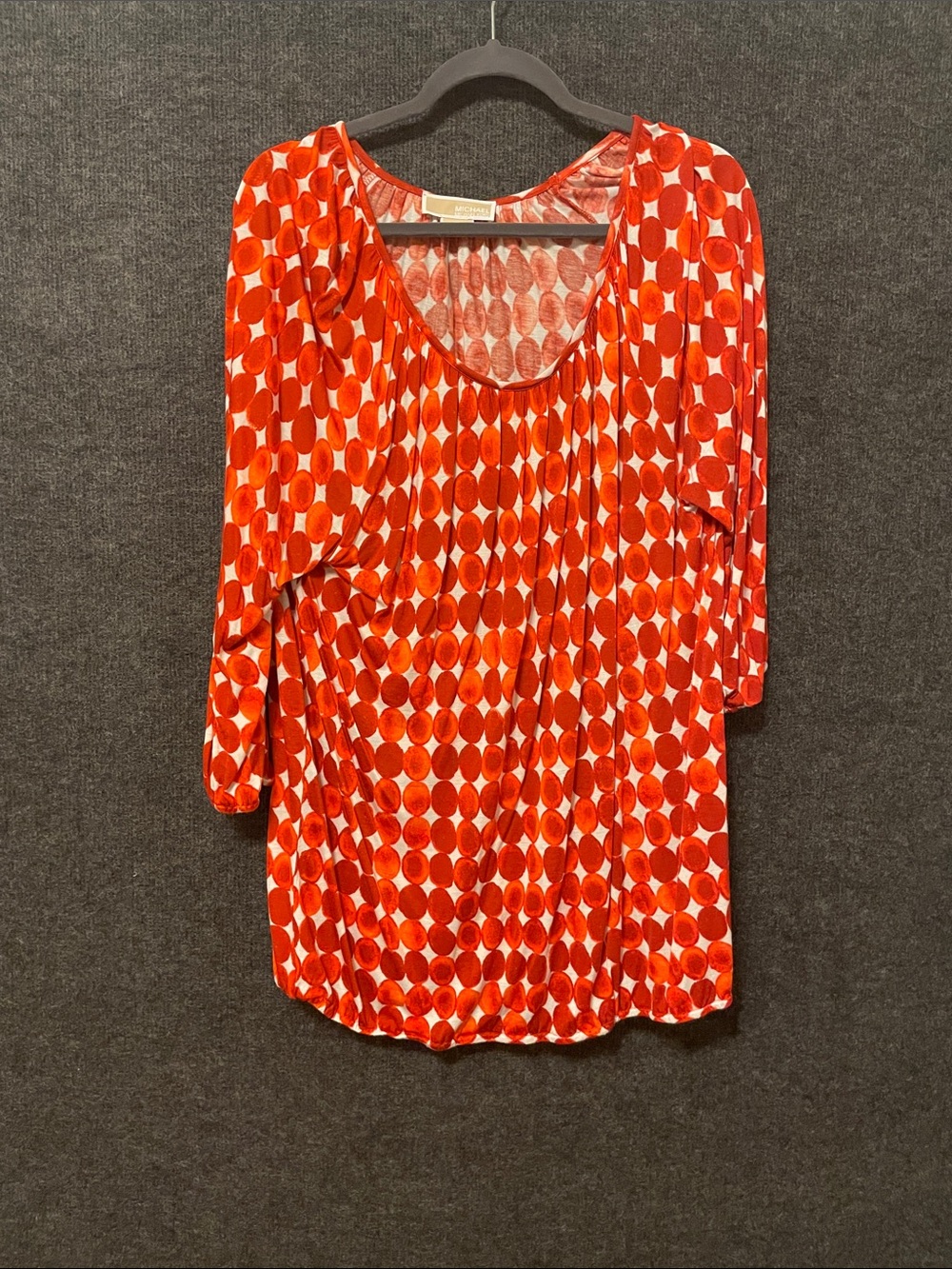 Michael Kors Red and White Scoop-Neck Long Sleeve Geometric Top